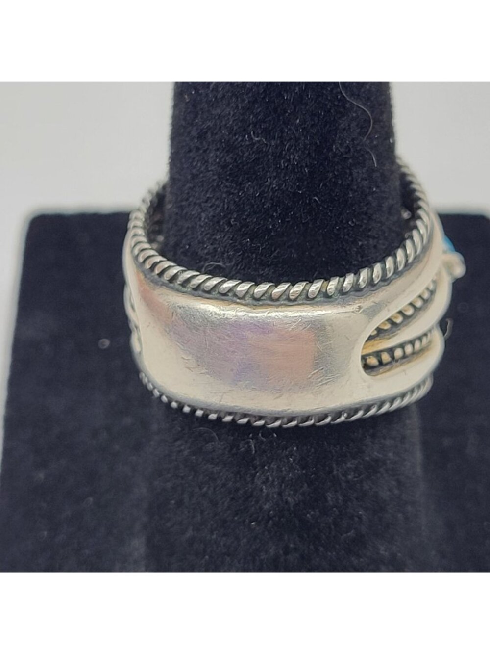 Vintage Sterling Silver Ring Size 7 Turquoise and Opal 925 Estate Jewelry - JW01 - Picture 6 of 7